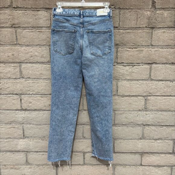 Express Light Denim Straight Ankle High Rise Distressed Jeans SZ 2 - Picture 2 of 6